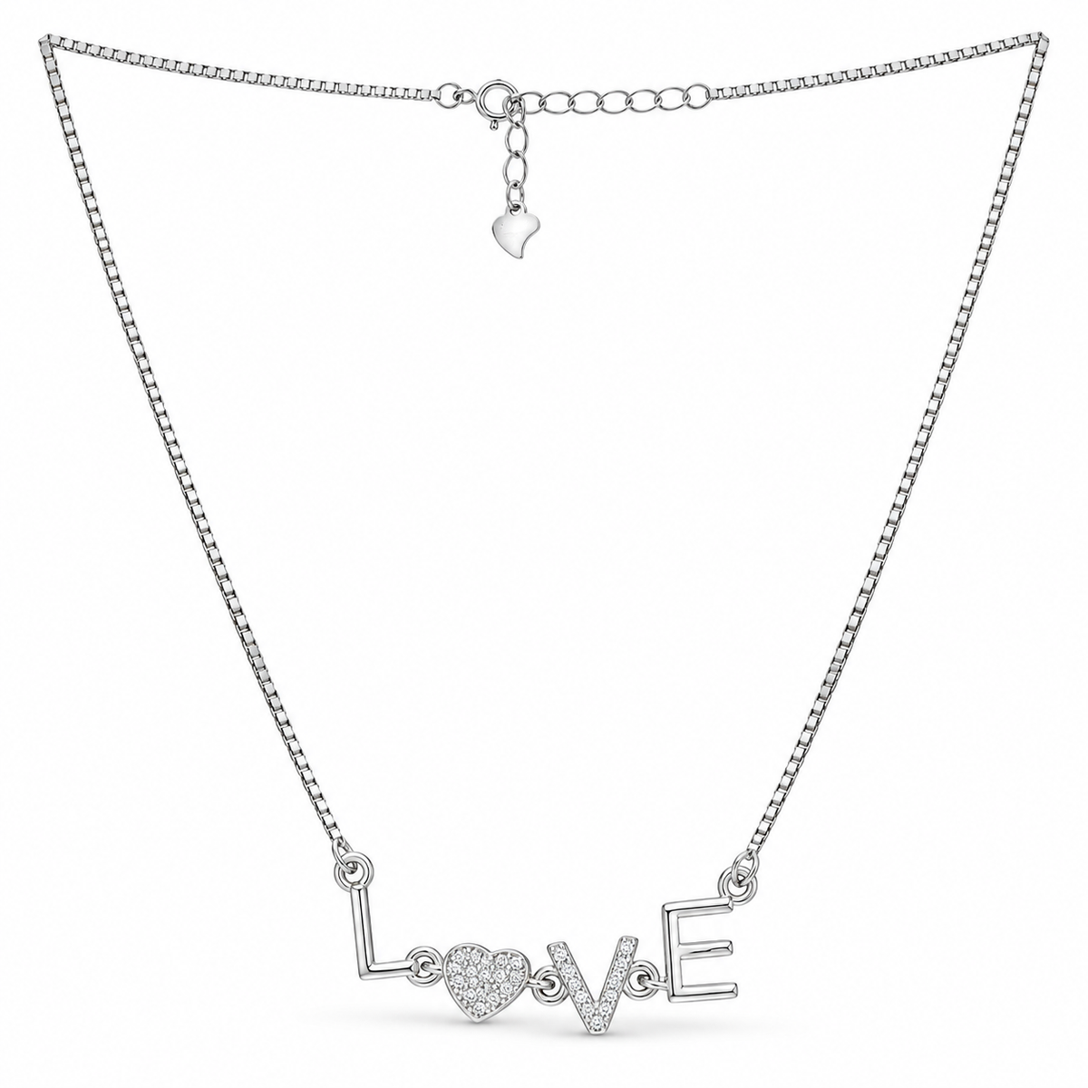 925 Sterling Silver LOVE Chain with Crystal Heart Pendant