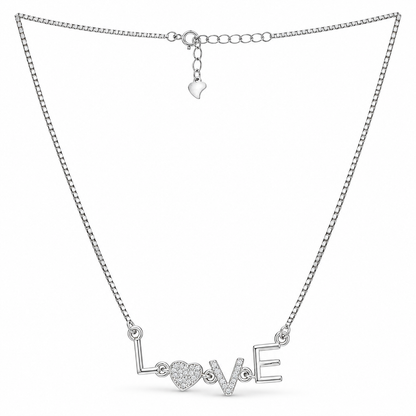 925 Sterling Silver LOVE Chain with Crystal Heart Pendant