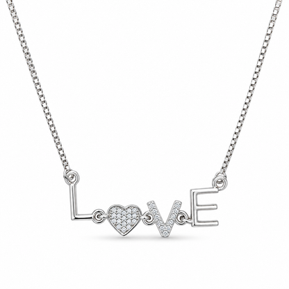 925 Sterling Silver LOVE Chain with Crystal Heart Pendant