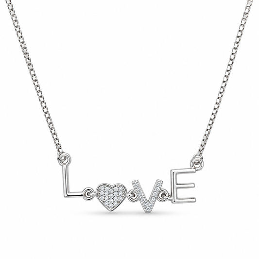 925 Sterling Silver LOVE Chain with Crystal Heart Pendant