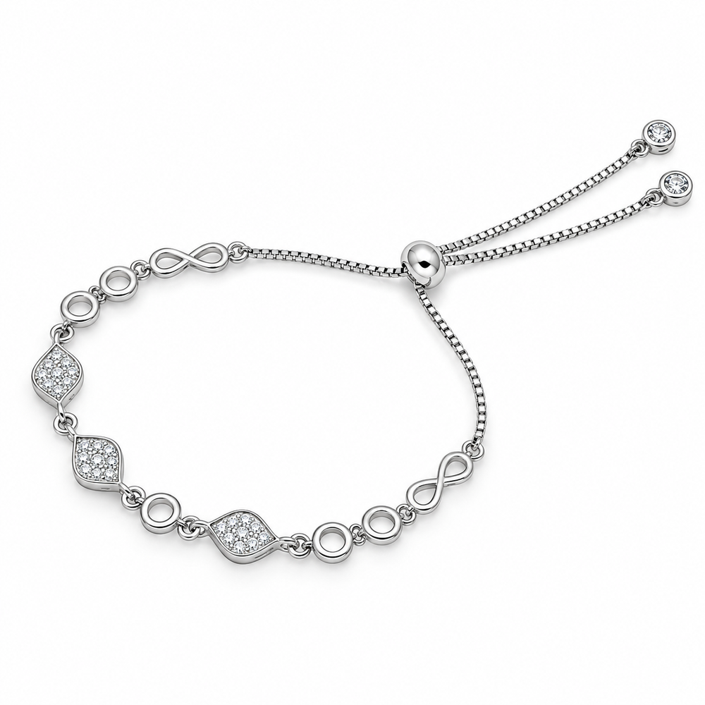 925 Sterling Silver Adjustable Infinity & CZ Stone Women’s Bracelet