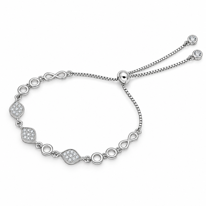 925 Sterling Silver Adjustable Infinity & CZ Stone Women’s Bracelet