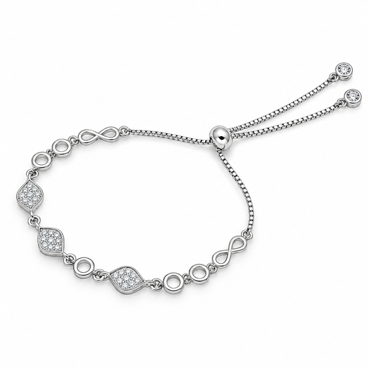 925 Sterling Silver Adjustable Infinity & CZ Stone Women’s Bracelet