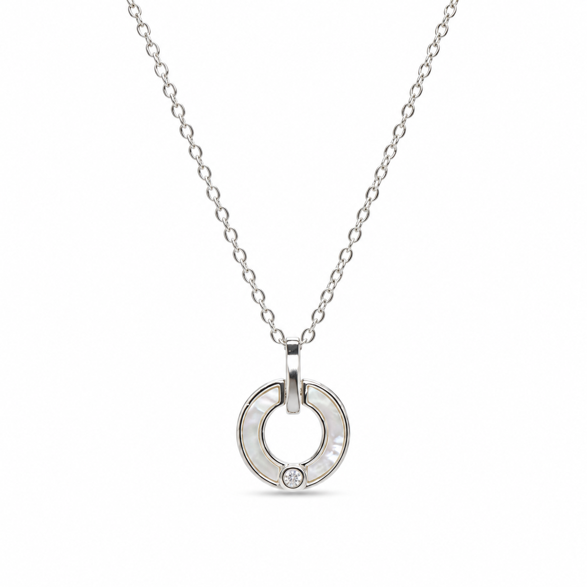 925 Sterling Silver Mother of Pearl Circle Pendant Chain