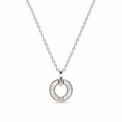 925 Sterling Silver Mother of Pearl Circle Pendant Chain