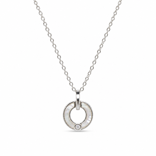 925 Sterling Silver Mother of Pearl Circle Pendant Chain