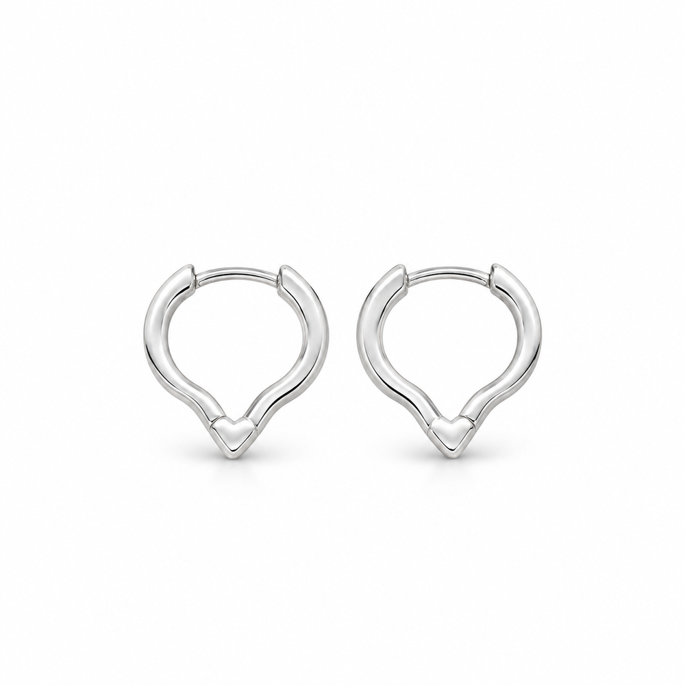 925 Sterling Silver Heart-Shaped Hoop Earrings