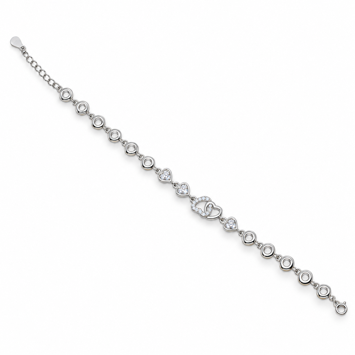 925 Sterling Silver Heart Link Bracelet for Women | Elegant Crystal Bracelet