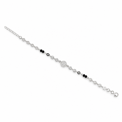 925 Sterling Silver Mangalsutra Cum Bracelet for Women – Black Bead Floral Design