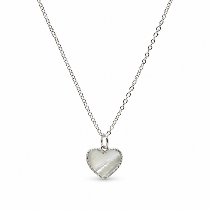 925 Sterling Silver Mother of Pearl Heart Pendant Necklace for Women
