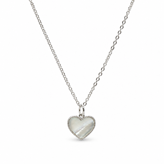 925 Sterling Silver Mother of Pearl Heart Pendant Necklace for Women