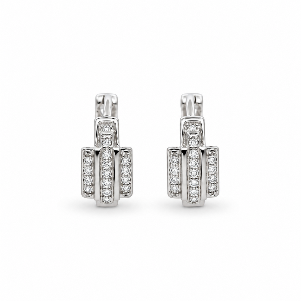 925 Sterling Silver Geometric Sparkle Huggie Earrings