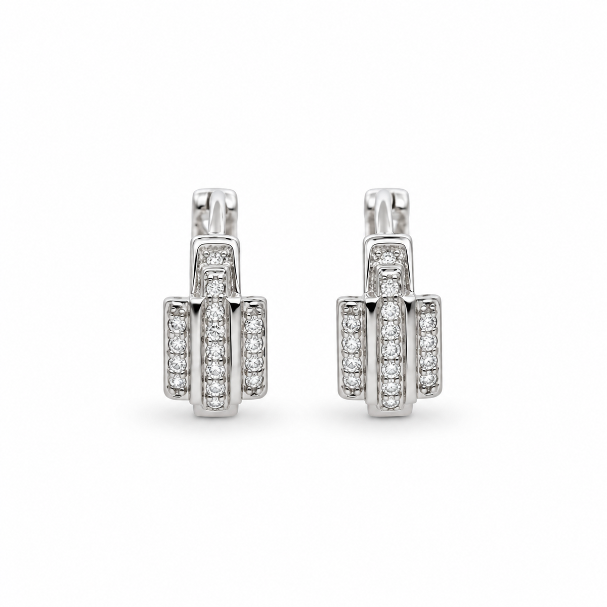 925 Sterling Silver Geometric Sparkle Huggie Earrings