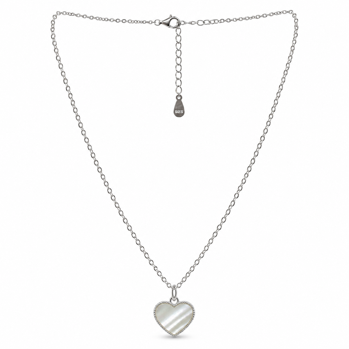 925 Sterling Silver Mother of Pearl Heart Pendant Necklace for Women