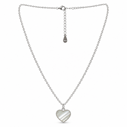 925 Sterling Silver Mother of Pearl Heart Pendant Necklace for Women
