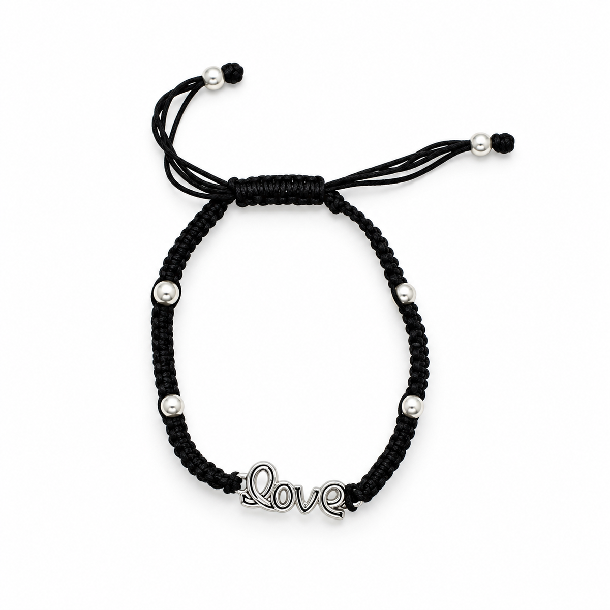 925 Sterling Silver Adjustable Thread Anklet with Love Charm – Black