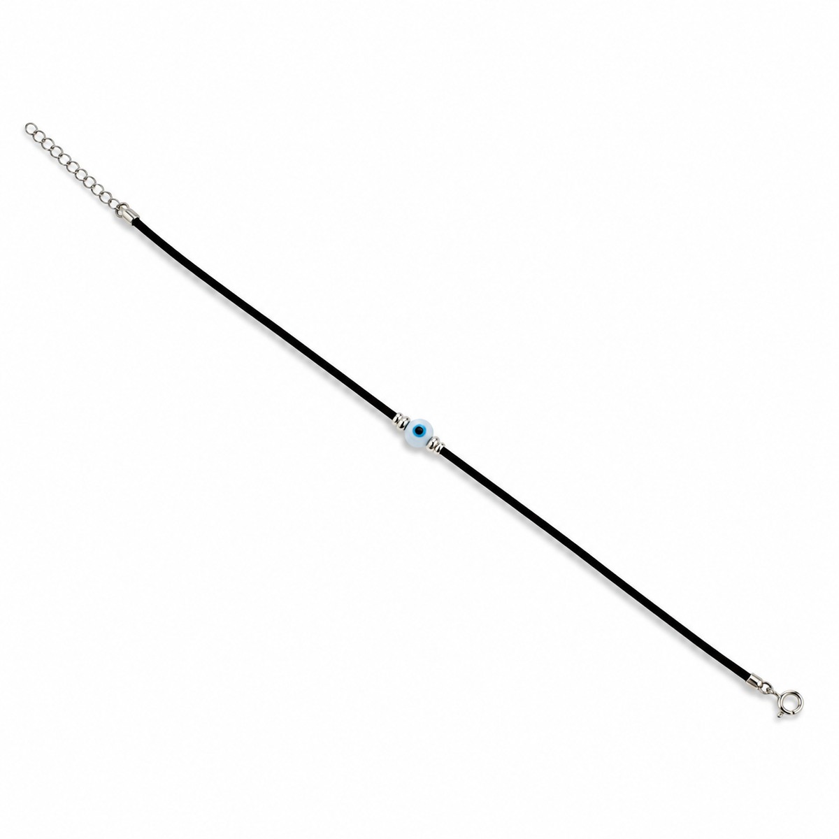 925 Sterling Silver Evil Eye Rubber Anklet for Women | Black Cord Anklet
