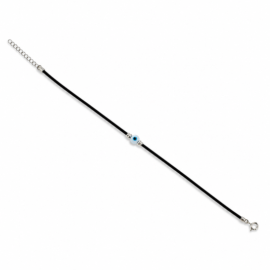 925 Sterling Silver Evil Eye Rubber Anklet for Women | Black Cord Anklet