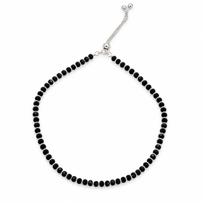 925 Sterling Silver Black Beaded Adjustable Anklet for Women