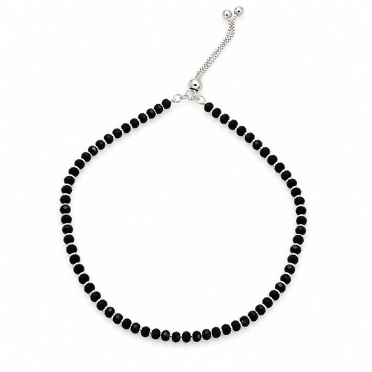 925 Sterling Silver Black Beaded Adjustable Anklet for Women