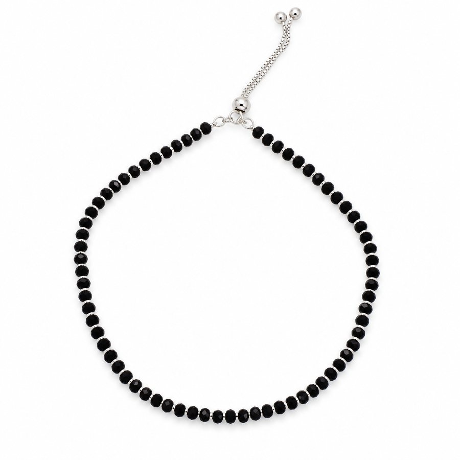 925 Sterling Silver Black Beaded Adjustable Anklet for Women