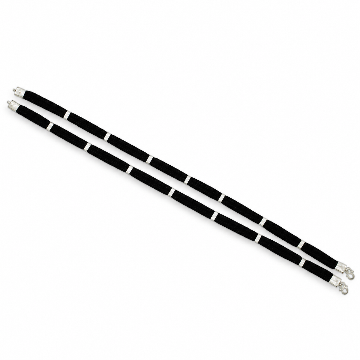 925 Sterling Silver Black Thread Anklet Pair