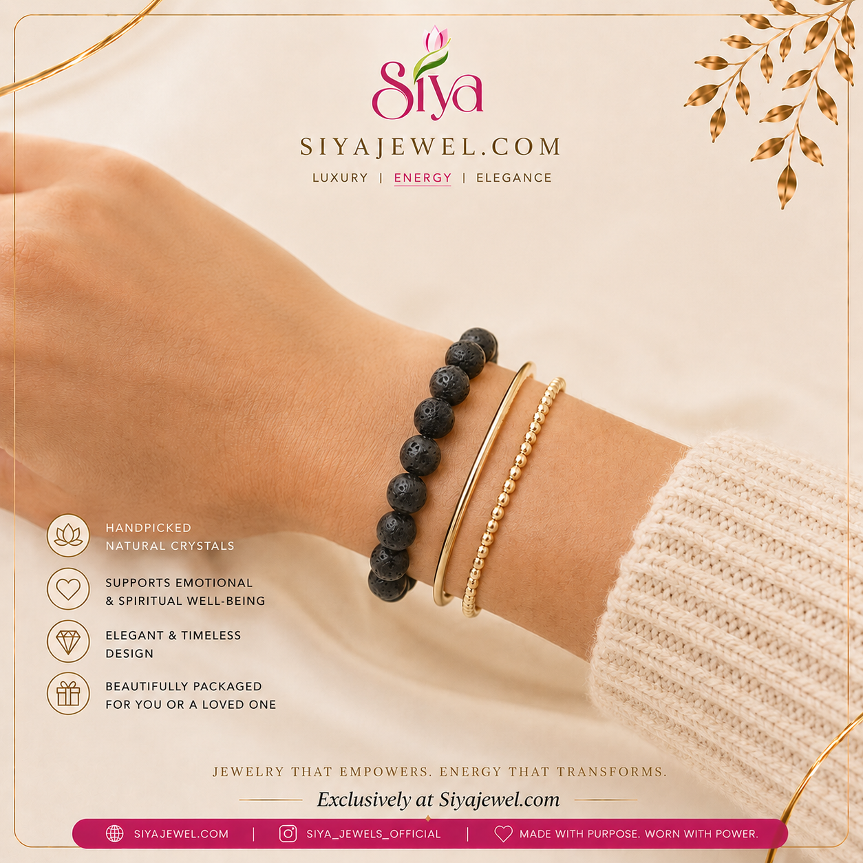 Natural Lava Stone Energy Bracelet for Men & Women | Grounding, Strength & Stress Relief | Siyajewel