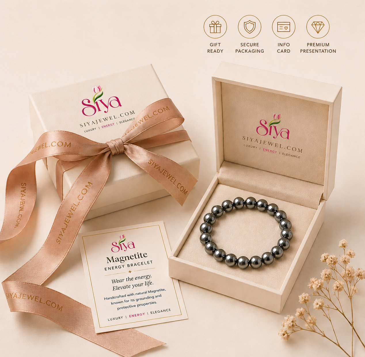 Magnetite Energy Bracelet | Natural Magnetic Crystal Bracelet for Focus, Protection & Grounding