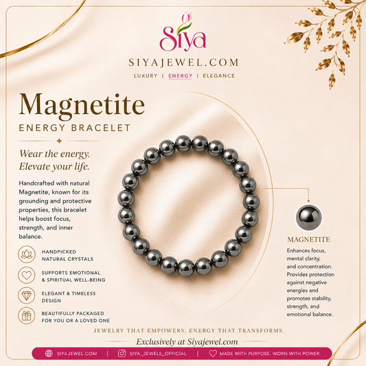 Magnetite Energy Bracelet | Natural Magnetic Crystal Bracelet for Focus, Protection & Grounding