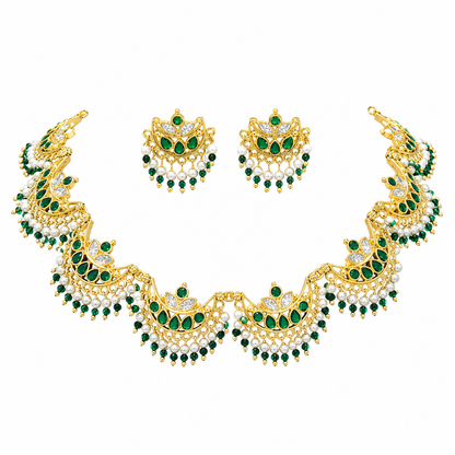 Elegant Floral Pearl Necklace Set with Ruby Red Stones | Gold Plated Traditional Jewellery Set for Women