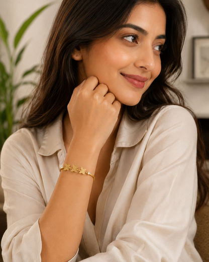 18K Gold Plated Triple Butterfly Open Cuff Bracelet for Women | Anti-Tarnish Adjustable Bangle