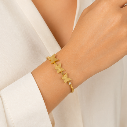 18K Gold Plated Triple Butterfly Open Cuff Bracelet for Women | Anti-Tarnish Adjustable Bangle