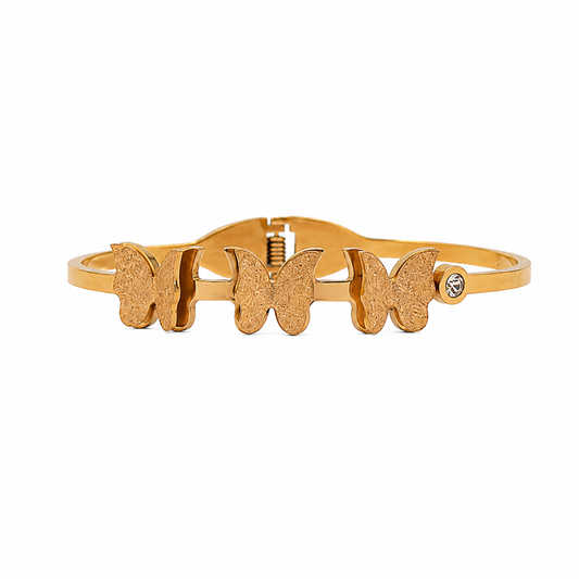 18K Gold Plated Triple Butterfly Open Cuff Bracelet for Women | Anti-Tarnish Adjustable Bangle