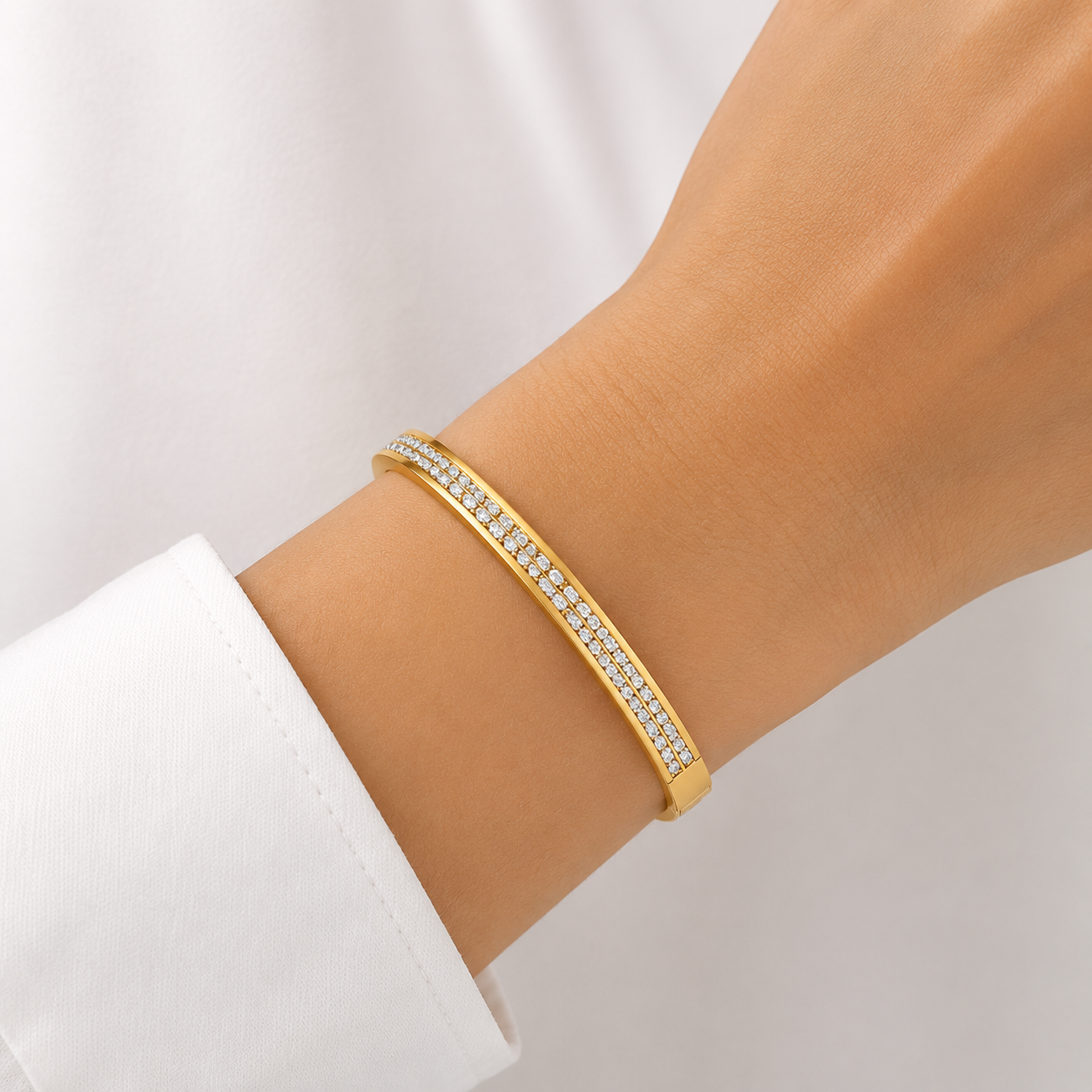 Siya Jewel Dual Row Crystal Gold-Plated Anti-Tarnish Bracelet for Women