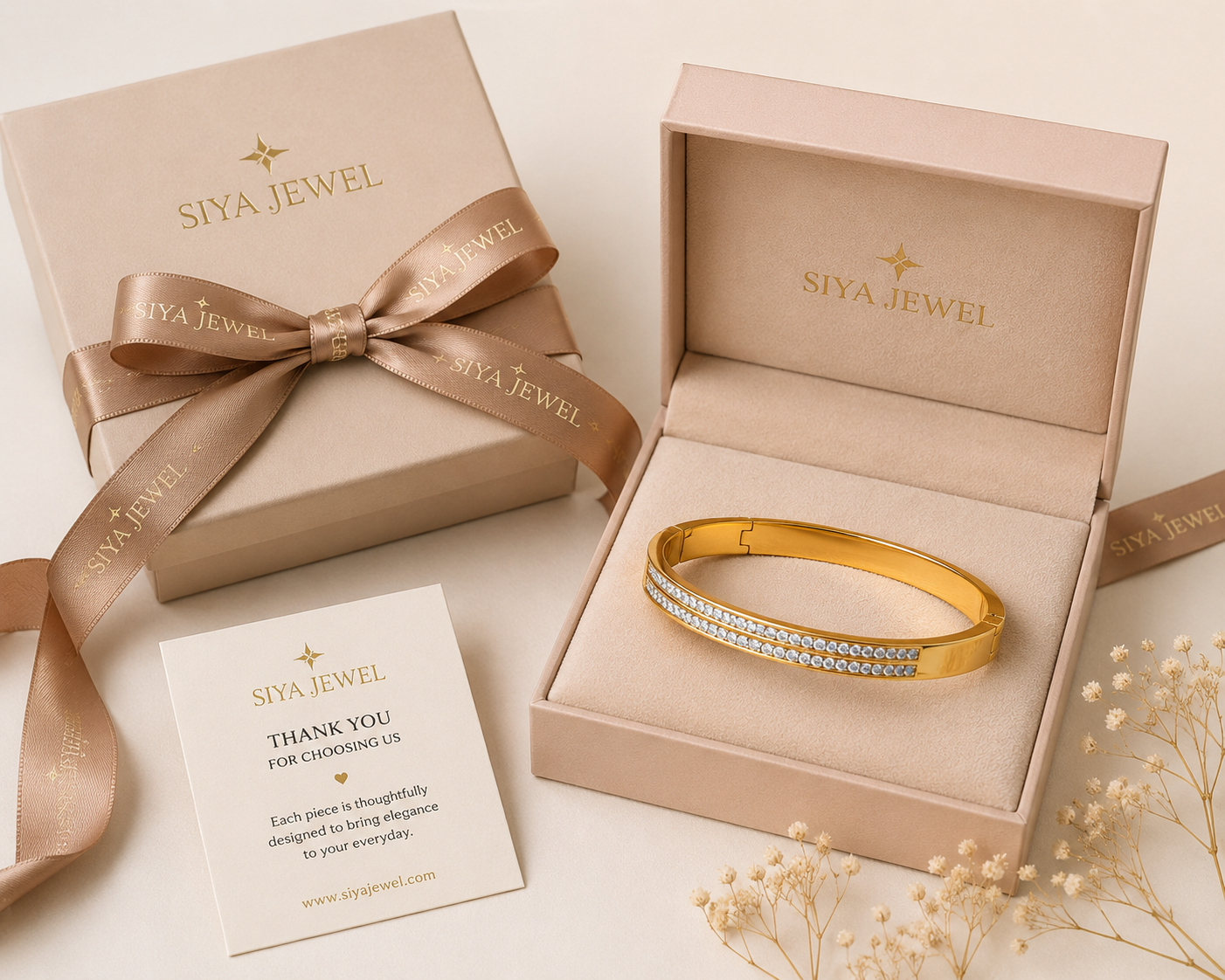 Siya Jewel Dual Row Crystal Gold-Plated Anti-Tarnish Bracelet for Women