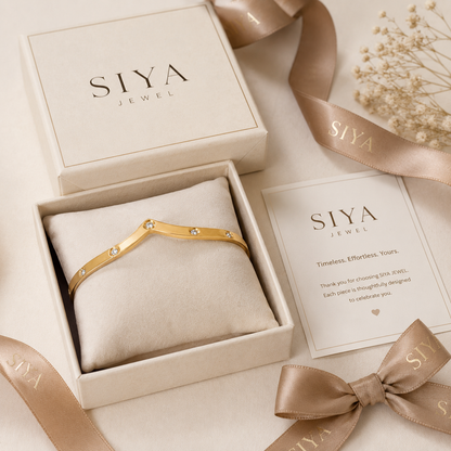 SIYA Jewel Gold-Tone Geometric Crystal Cuff Bracelet for Women Minimalist Elegance • Everyday Luxury • Premium Gift for Women