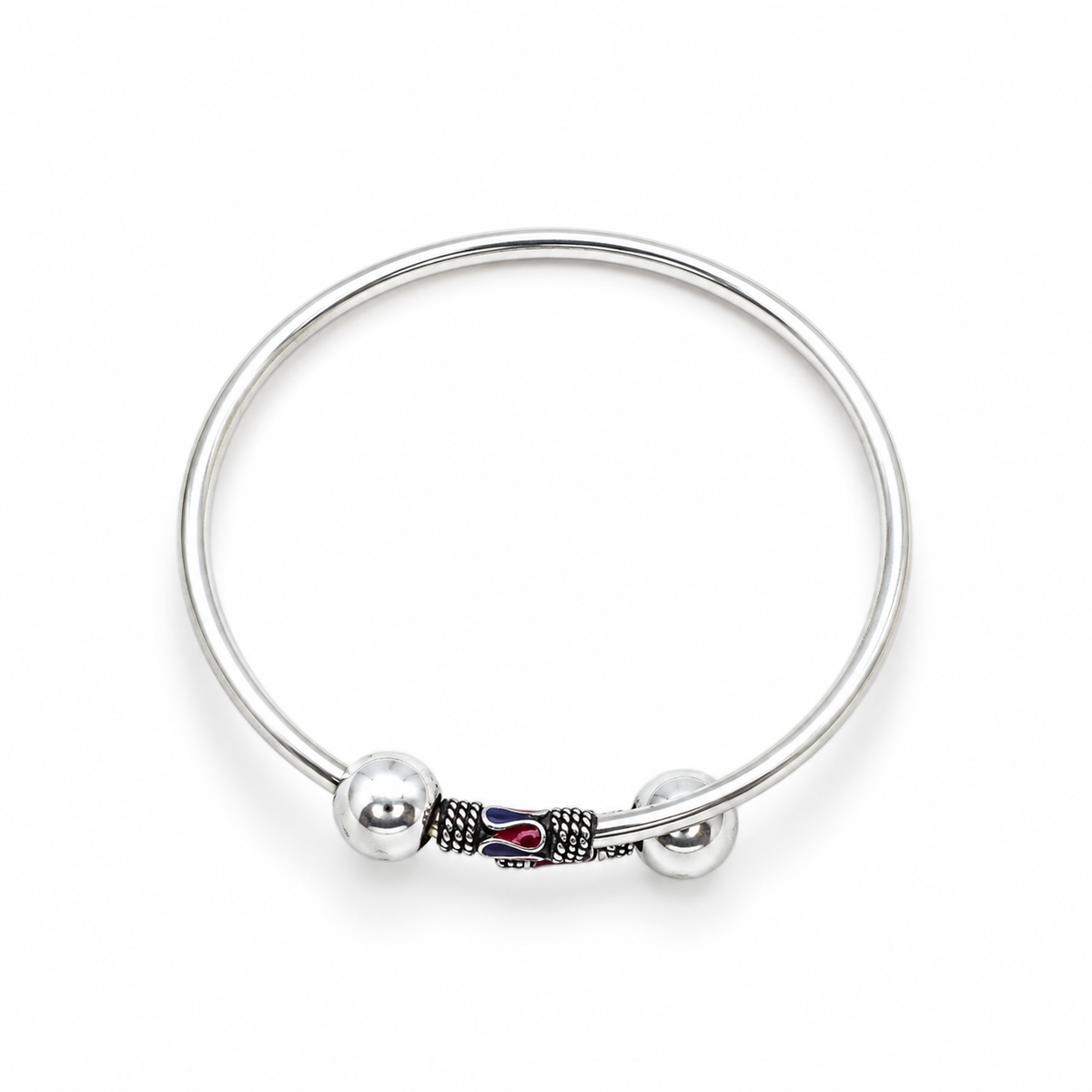 925 Sterling Silver Hollow Women's Bracelet with Red & Blue Enamel Detailing | SiyaJewel