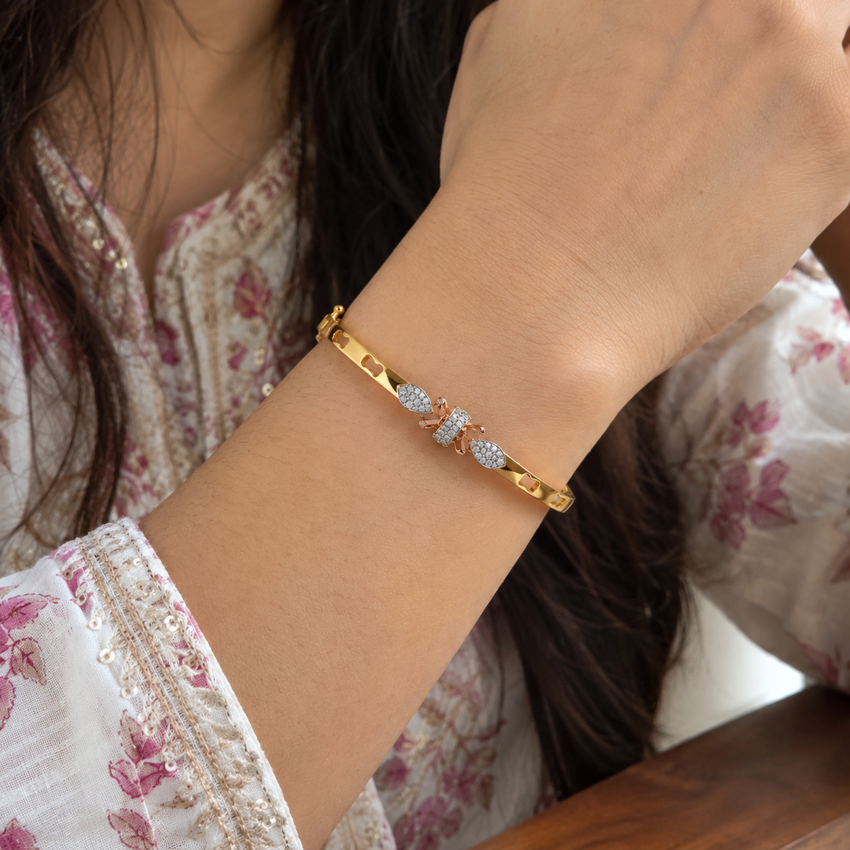 Elegant Bow Crystal Bracelet for Women – Gold Finish