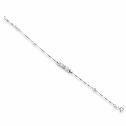 925 Sterling Silver White Bead Minimalist Anklet for Women