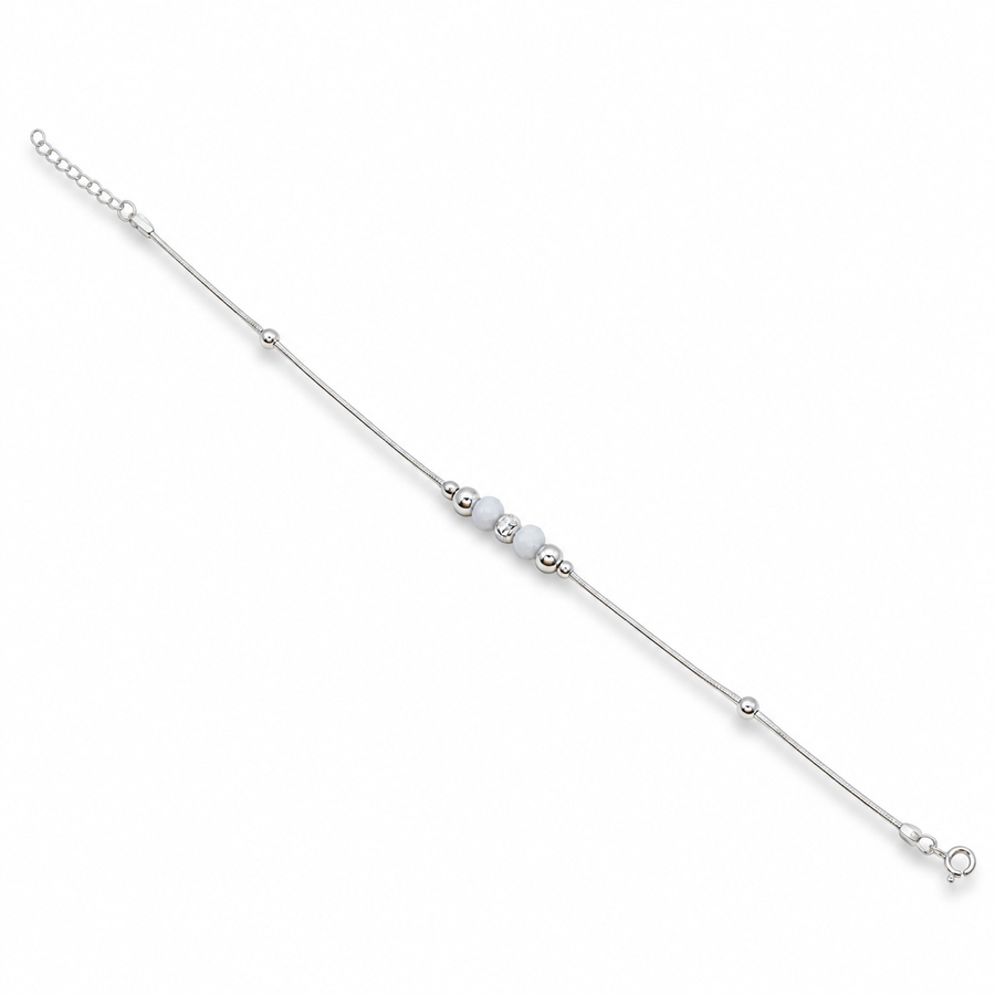 925 Sterling Silver White Bead Minimalist Anklet for Women