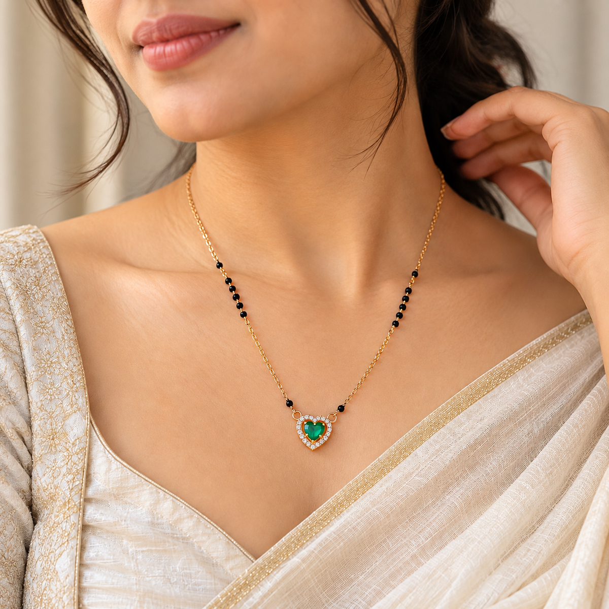 Green Heart Pendant Gold-Tone Mangalsutra