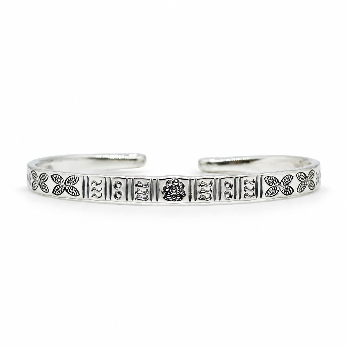925 Sterling Silver Engraved Openable Women's Bracelet | Floral Design