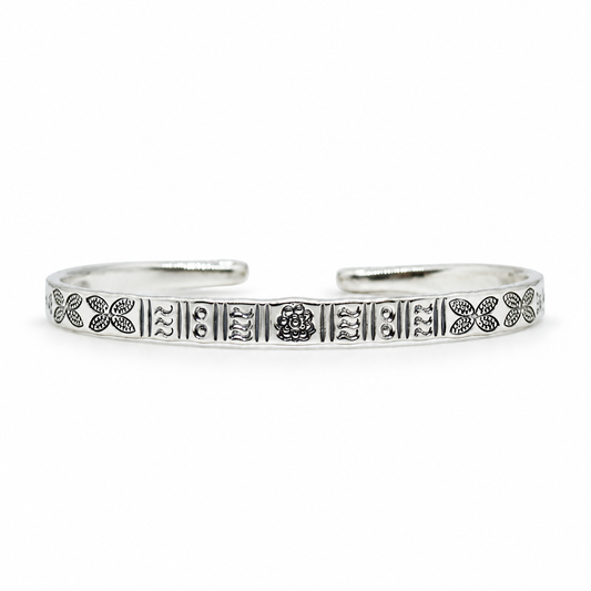 925 Sterling Silver Engraved Openable Women's Bracelet | Floral Design