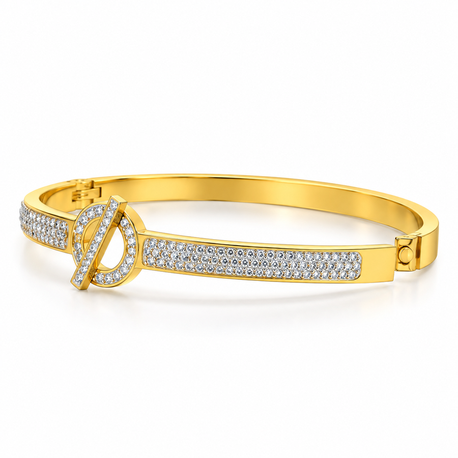 Gold-Tone Crystal Bracelet for Women | Elegant Stone Studded Bracelet | Elegant Gold Crystal Bracelet
