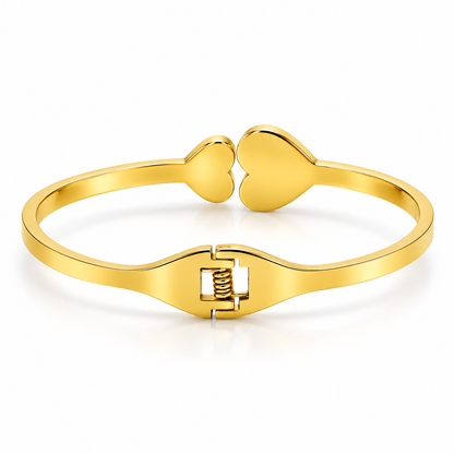 Double Heart Gold-Tone Bracelet for Women | Black & Crystal Heart Bangle