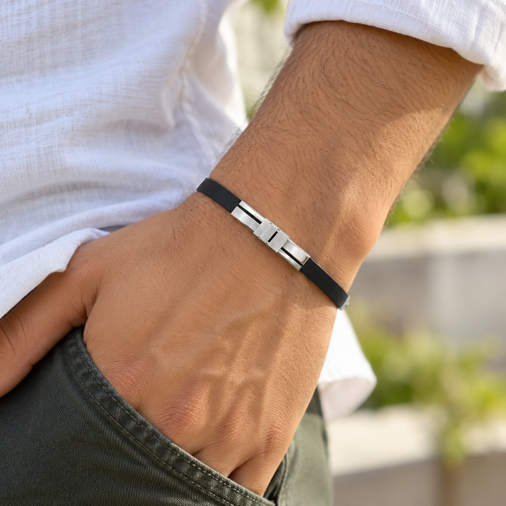 925 Sterling Silver Black Band Bracelet for Men | SiyaJewel