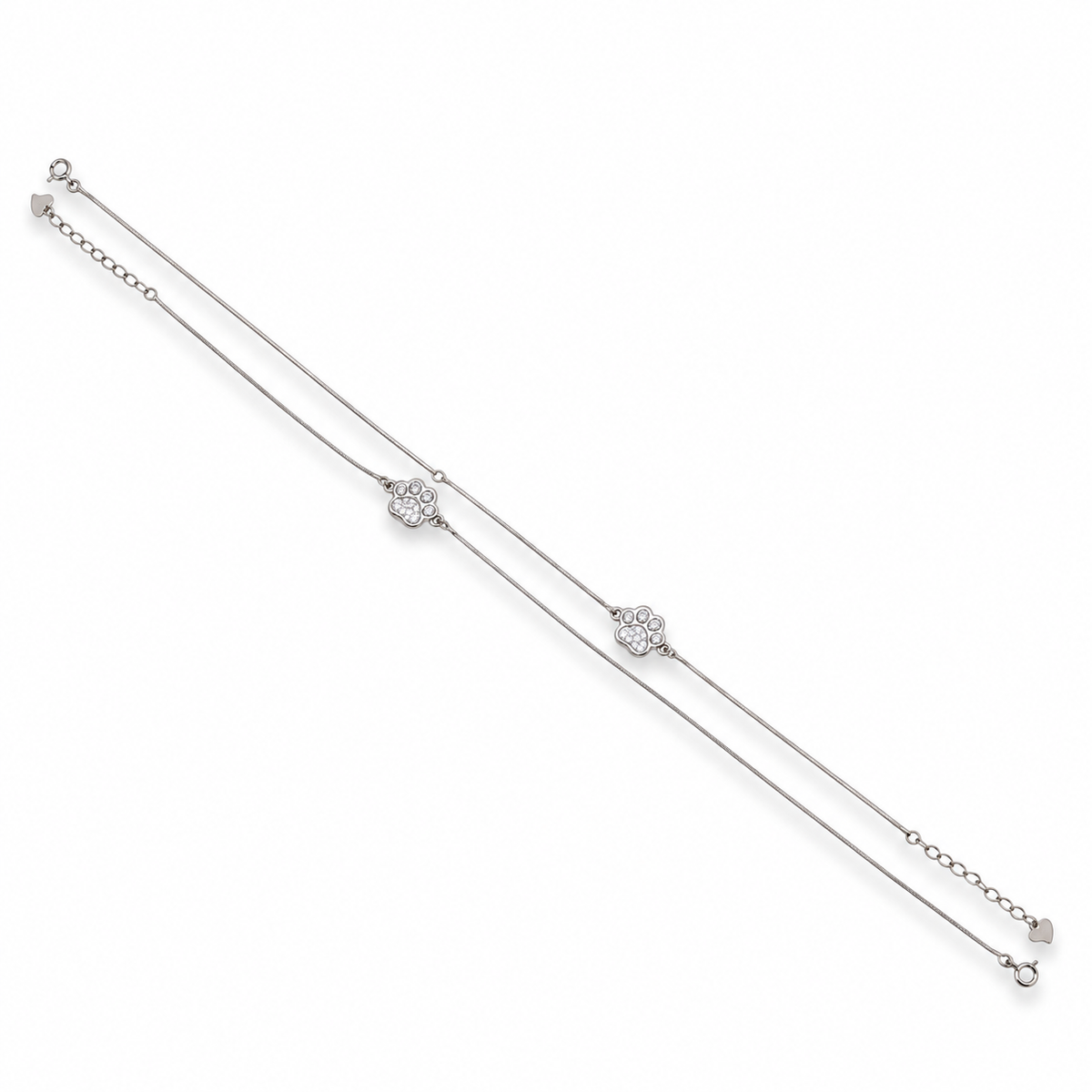 925 Sterling Silver Paw Print Anklet Pair for Women