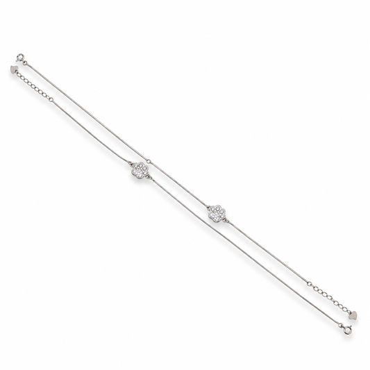 925 Sterling Silver Paw Print Anklet Pair for Women