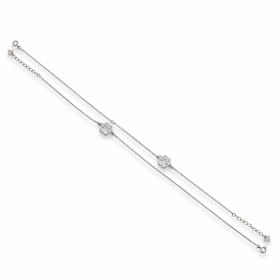 925 Sterling Silver Paw Print Anklet Pair for Women