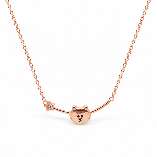 925 Sterling Silver Rose Gold Polished Teddy Pendant Chain for Women